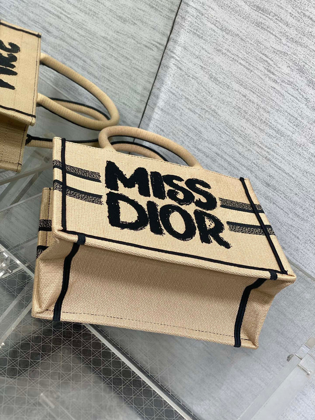 DIOR BOOK TOTE 26 BEIGE AND BLACK MISS GRAFFITI EMBROIDERY