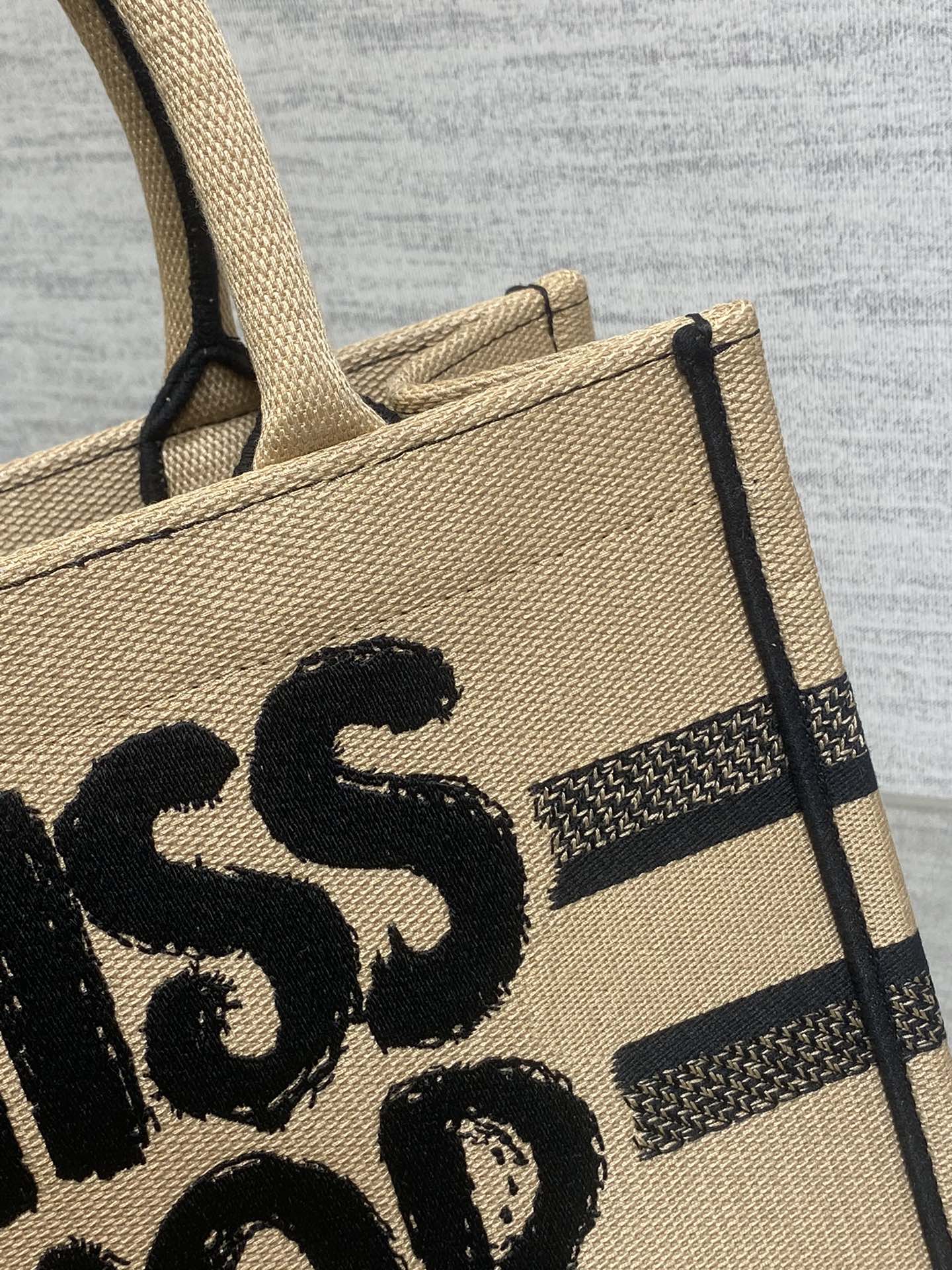 DIOR BOOK TOTE 26 BEIGE AND BLACK MISS GRAFFITI EMBROIDERY