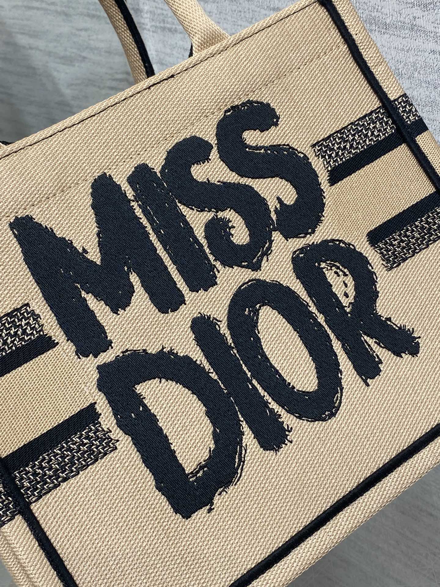 DIOR BOOK TOTE 26 BEIGE AND BLACK MISS GRAFFITI EMBROIDERY