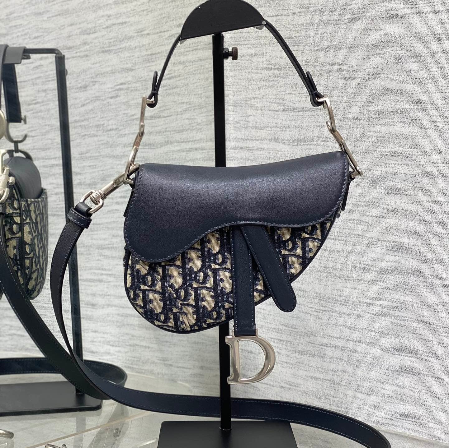 DIOR SADDLE 19 BAG WITH STRAP BLUE OBLIQUE JACQUARD