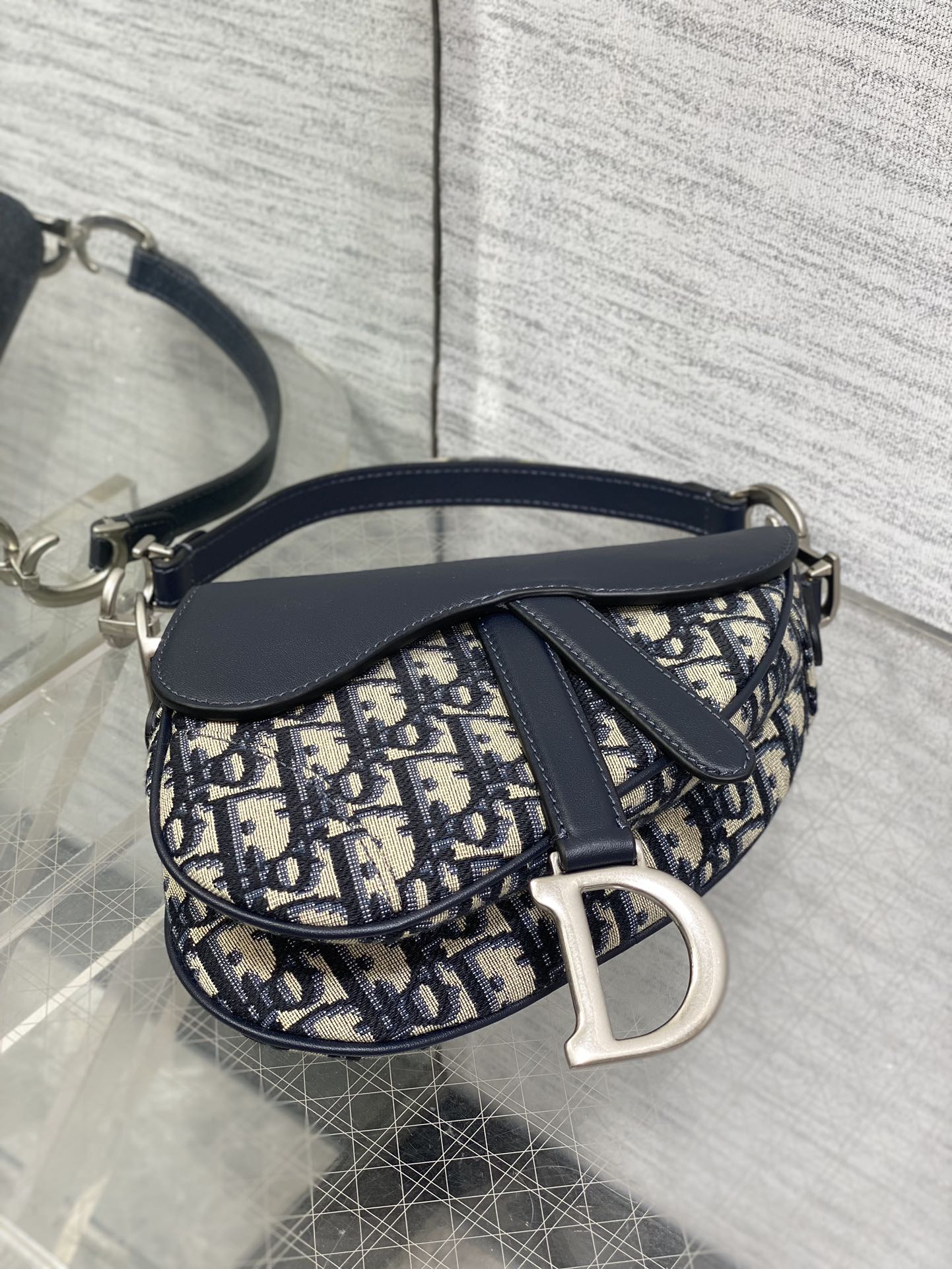DIOR SADDLE 19 BAG WITH STRAP BLUE OBLIQUE JACQUARD