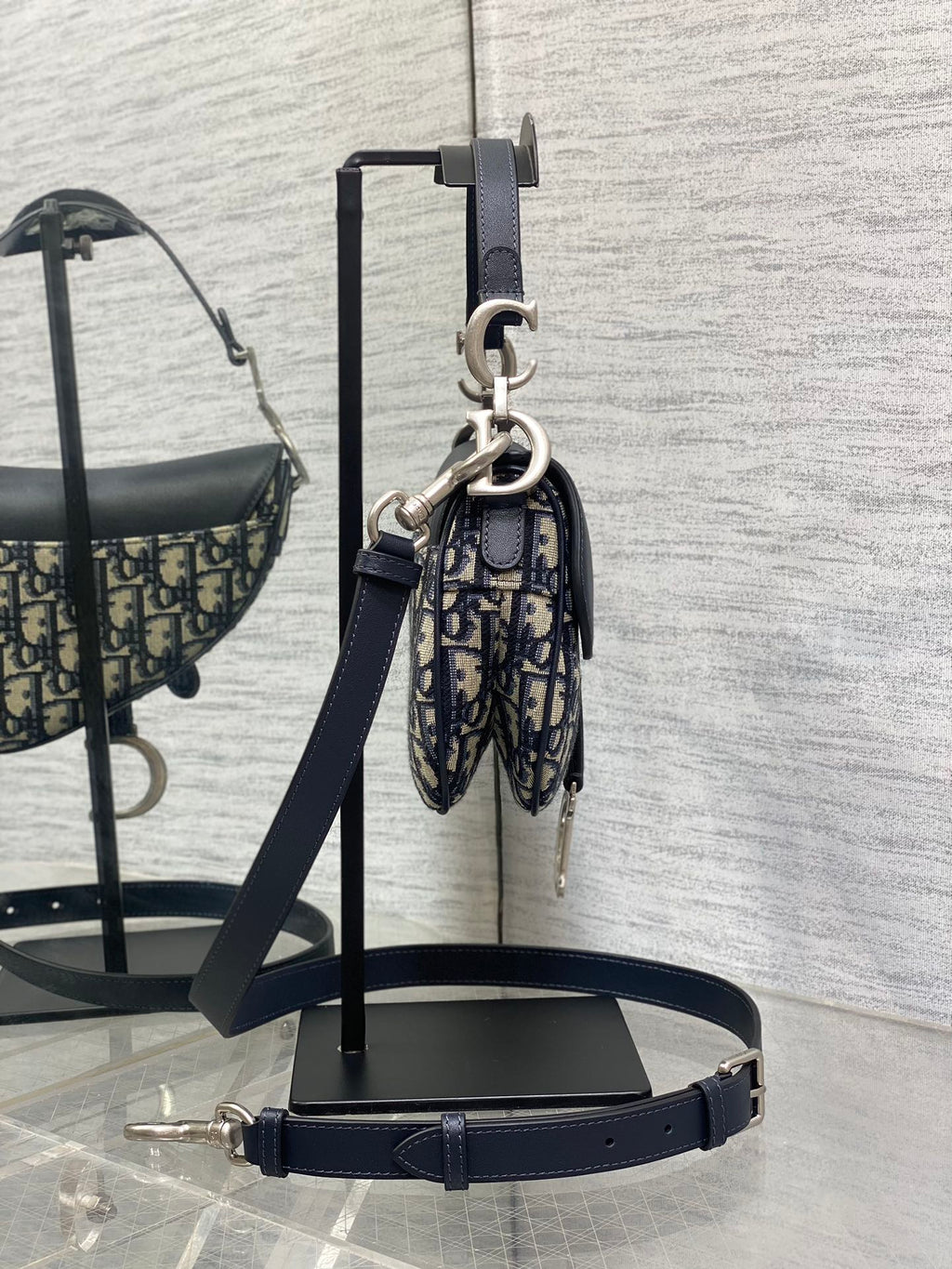 DIOR SADDLE 19 BAG WITH STRAP BLUE OBLIQUE JACQUARD