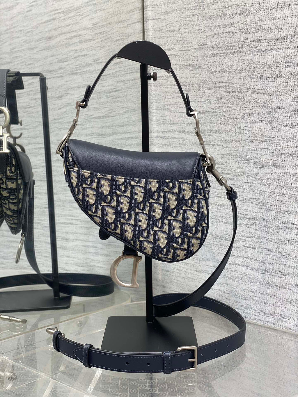 DIOR SADDLE 19 BAG WITH STRAP BLUE OBLIQUE JACQUARD