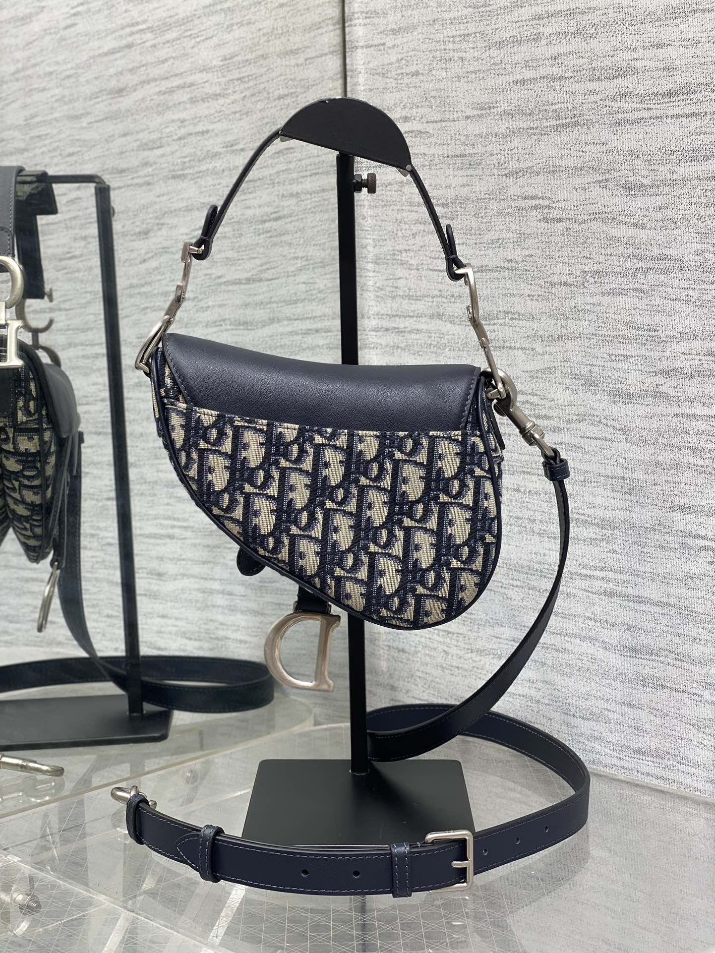 DIOR SADDLE 19 BAG WITH STRAP BLUE OBLIQUE JACQUARD