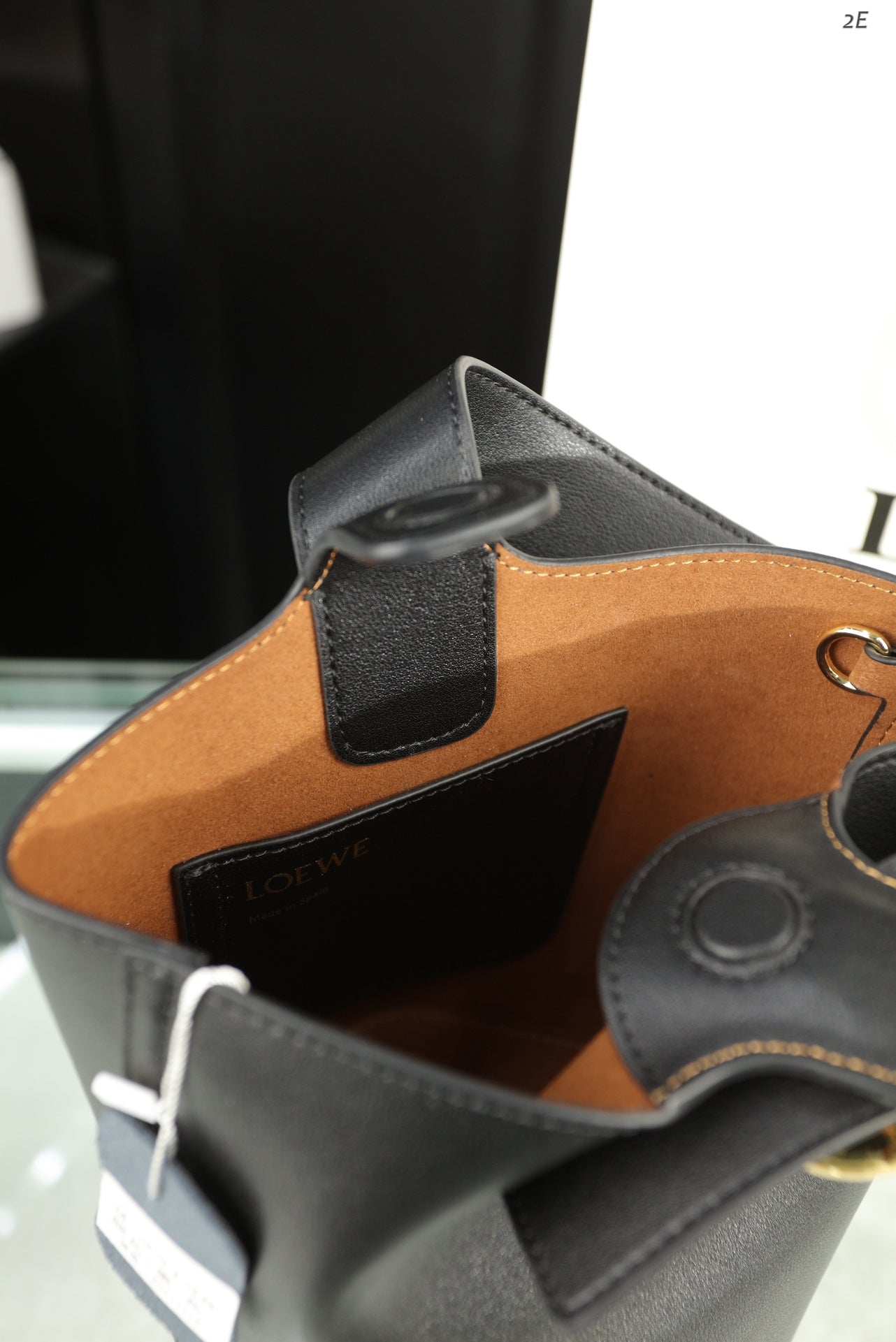 LOEWE LOE MINI 19 PEBBLE BUCKET IN BLACK MELLOW CALFSKIN