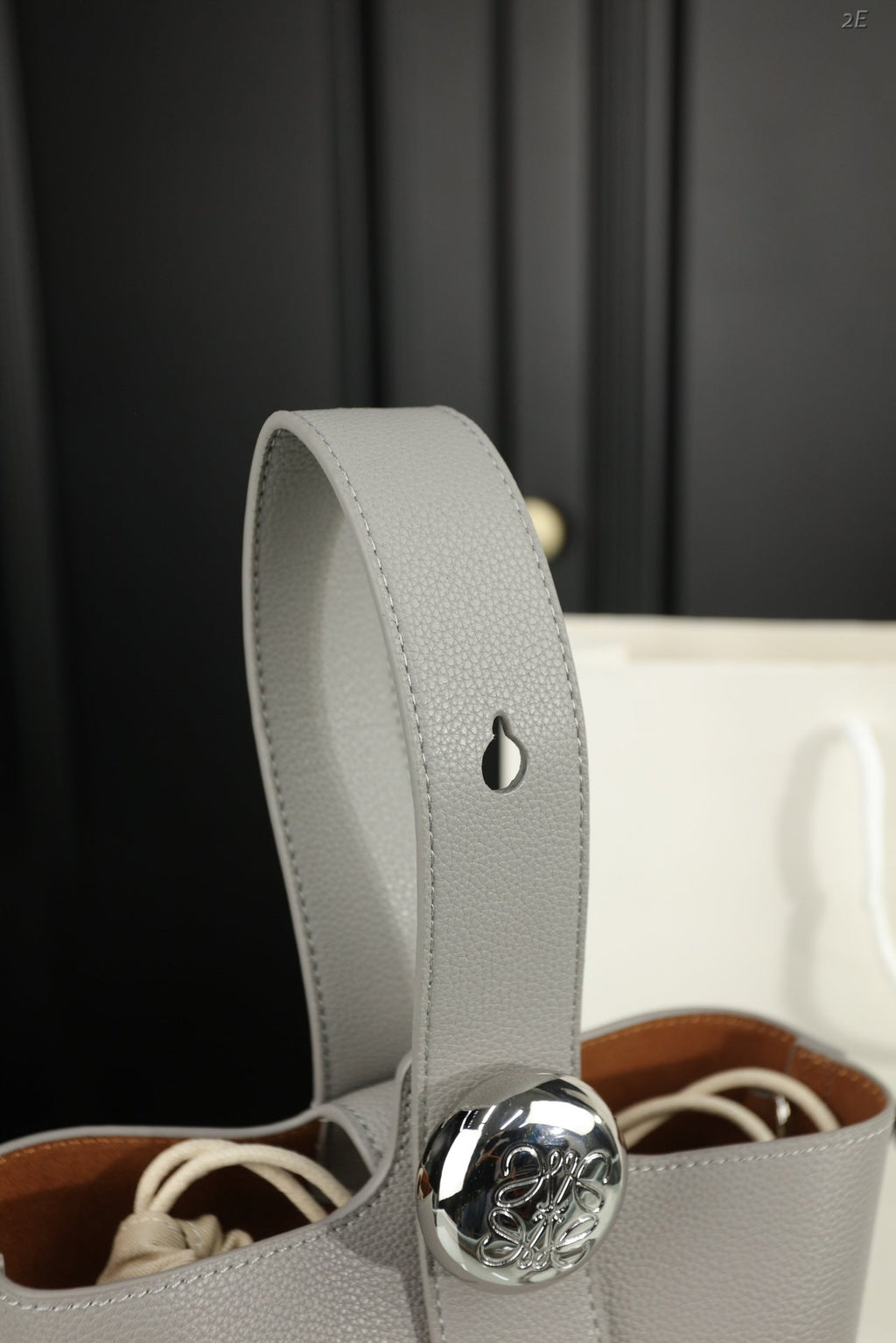 LOEWE LOE MINI 19 PEBBLE BUCKET IN GRAY STEEL MELLOW CALFSKIN