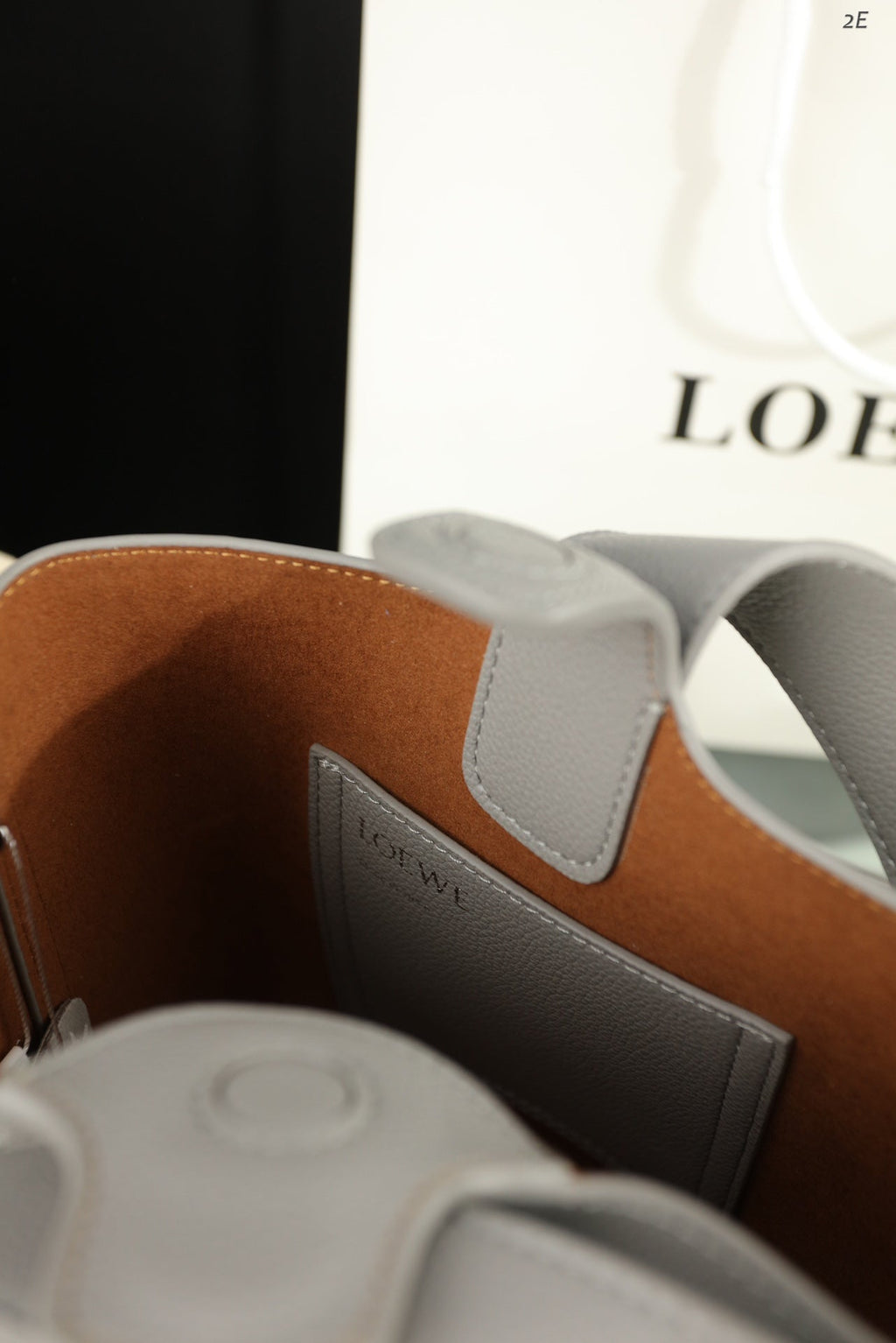 LOEWE LOE MINI 19 PEBBLE BUCKET IN GRAY STEEL MELLOW CALFSKIN