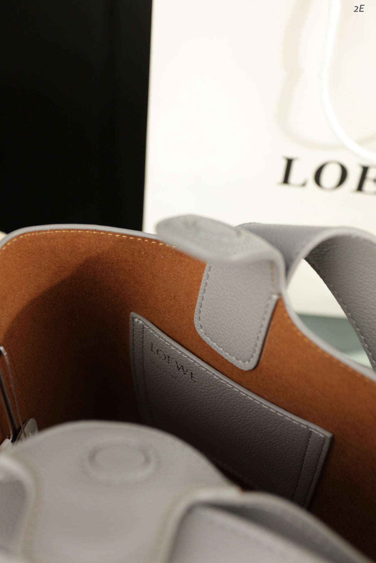 LOEWE LOE MINI 19 PEBBLE BUCKET IN GRAY STEEL MELLOW CALFSKIN