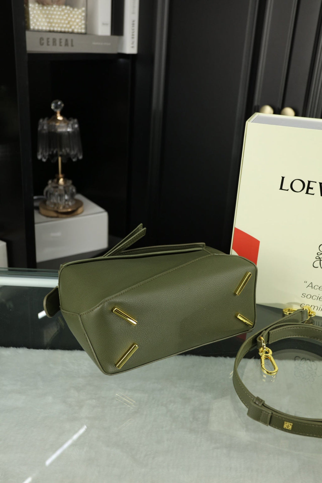 LOEWE LOE MINI PUZZLE 23 BAG IN DARK OLIVE GREEN CALFSKIN