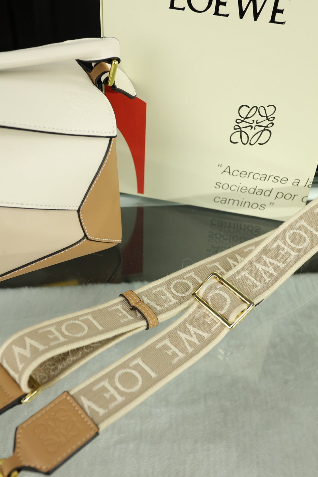 LOEWE LOE MINI PUZZLE 23 BAG IN BEIGE CREAM MIX TAN CALFSKIN