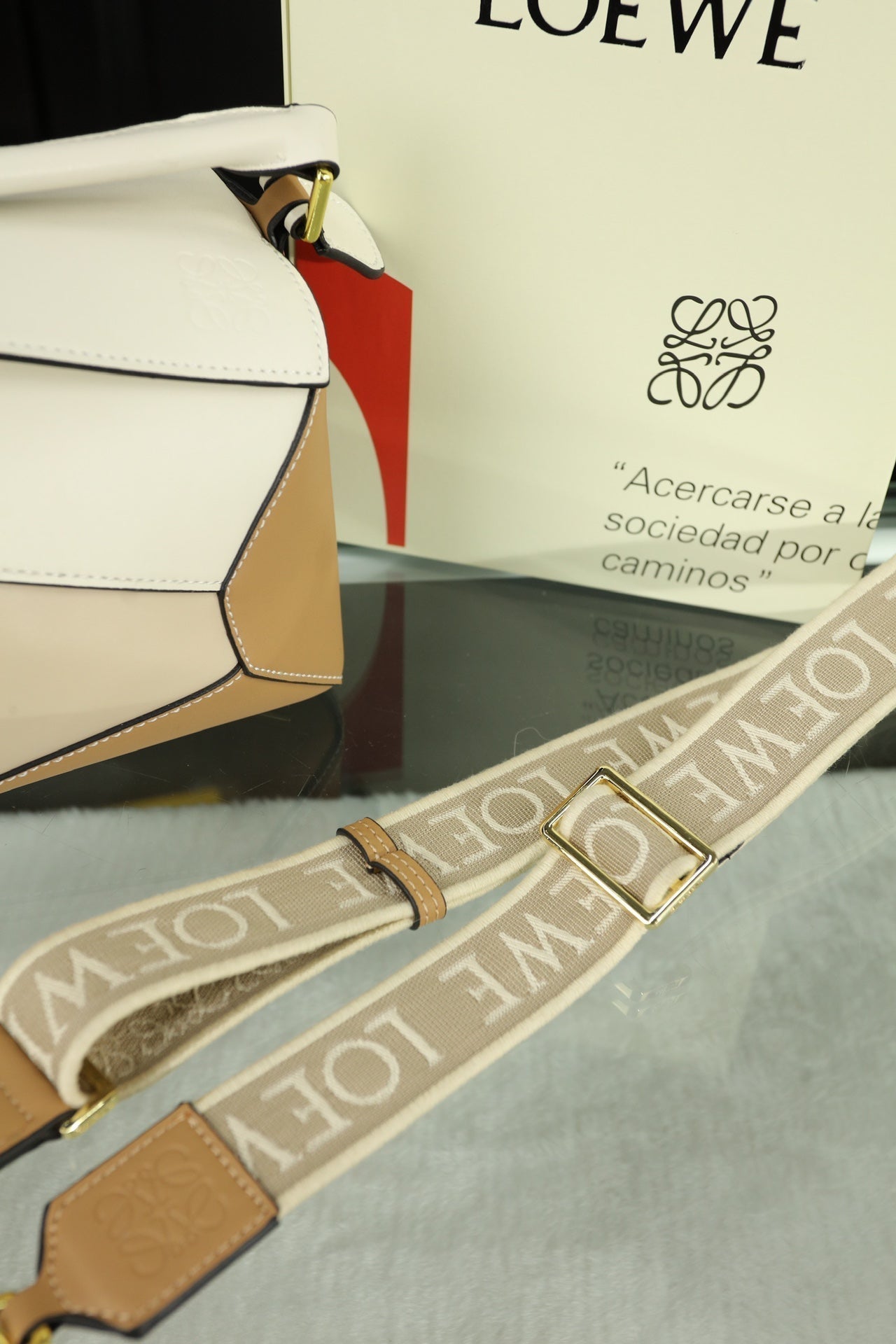 LOEWE LOE MINI PUZZLE 23 BAG IN BEIGE CREAM MIX TAN CALFSKIN