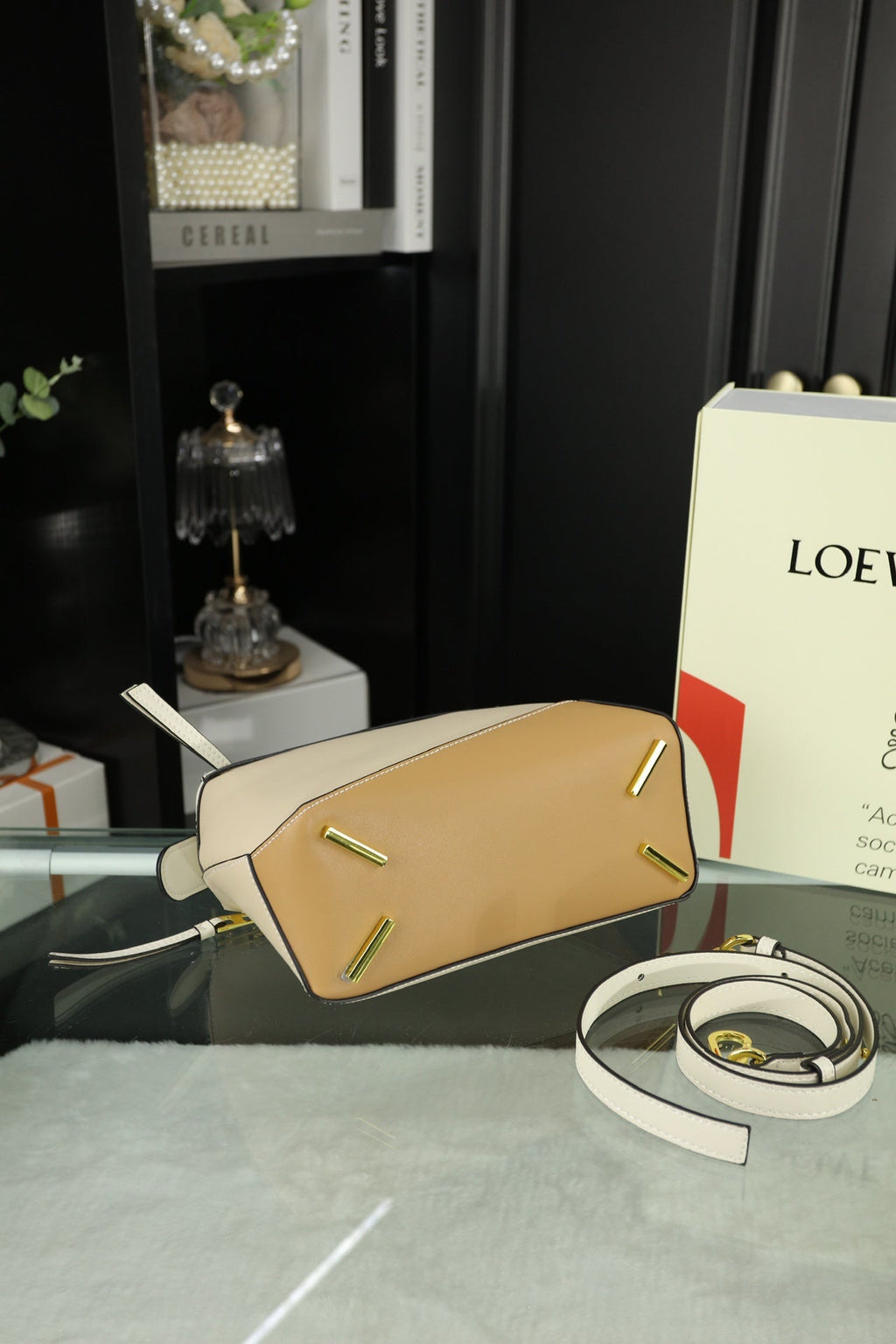 LOEWE LOE MINI PUZZLE 23 BAG IN BEIGE CREAM MIX TAN CALFSKIN