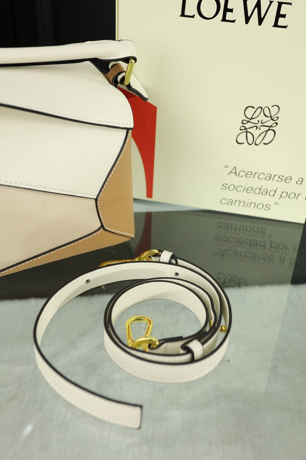 LOEWE LOE MINI PUZZLE 23 BAG IN BEIGE CREAM MIX TAN CALFSKIN