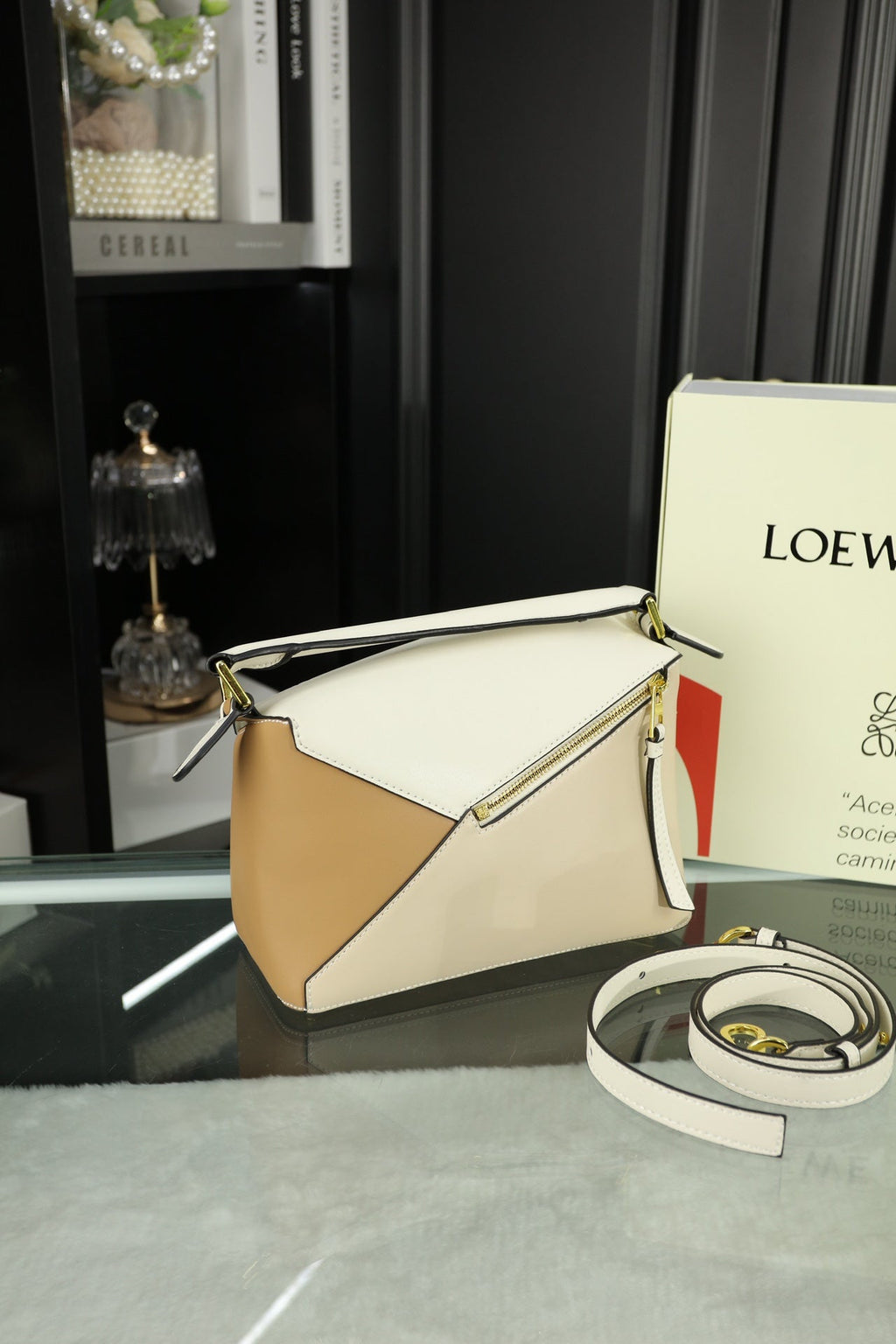 LOEWE LOE MINI PUZZLE 23 BAG IN BEIGE CREAM MIX TAN CALFSKIN