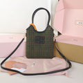 MIU MIU IVY MINI TOTE BAG 20 IN COLORFUL TARTAN AND BLACK LEATHER TRIM