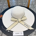 CHANEL WIDE BRIM STRAW HAT WITH BOW WHITE 672704