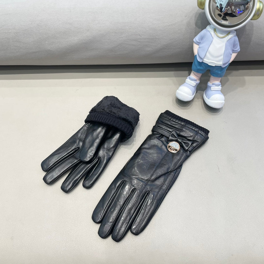 GUCCI GLOVES ATTACHED BOW IN BLACK LAMBSKIN AND WOOL 429202