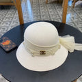 CHANEL STRAW HAT BOW WITH PEARL WHITE 672700
