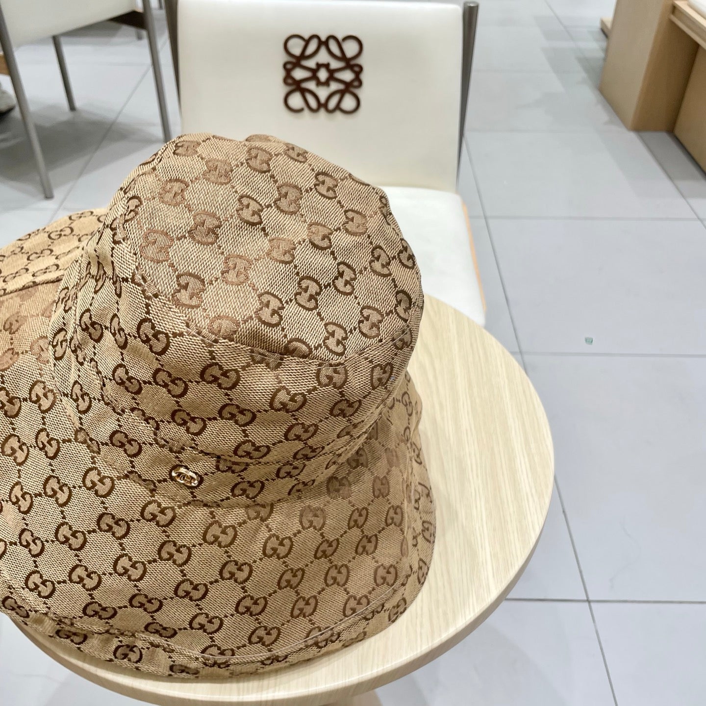 GUCCI BUCKET HAT WIDE BRIM IN BEIGE MONOGRAM CANVAS