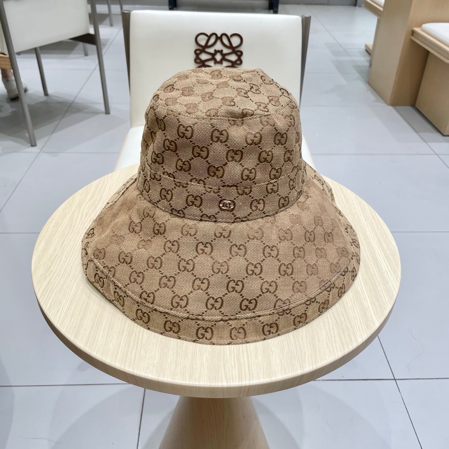 GUCCI BUCKET HAT WIDE BRIM IN BEIGE MONOGRAM CANVAS