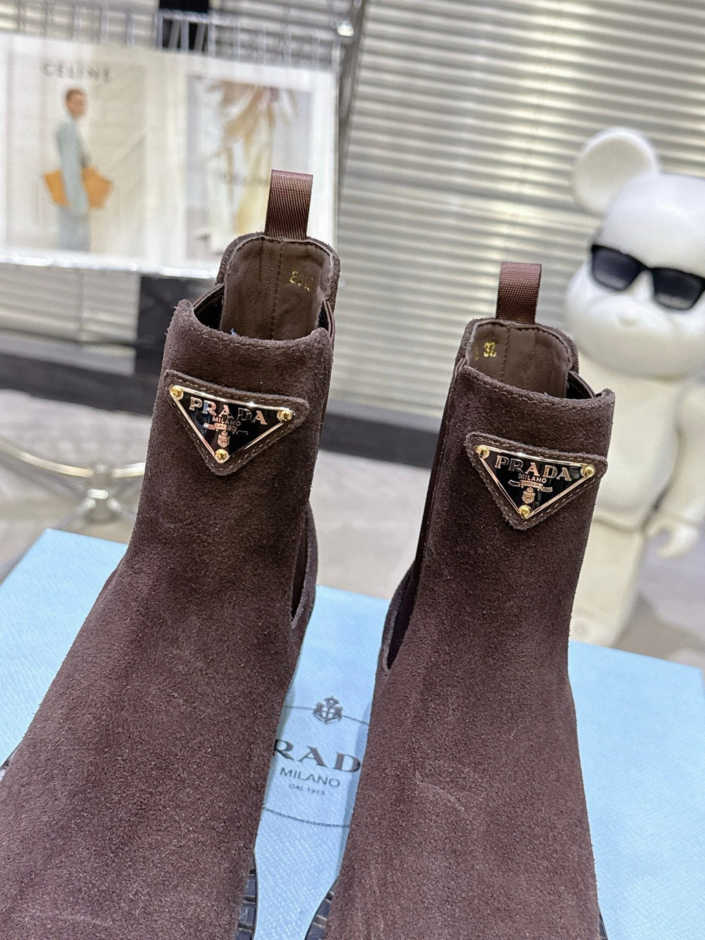 PRADA 25S RETRO PLATFORM MARTIN BOOTS IN RK BROWN SUEDE