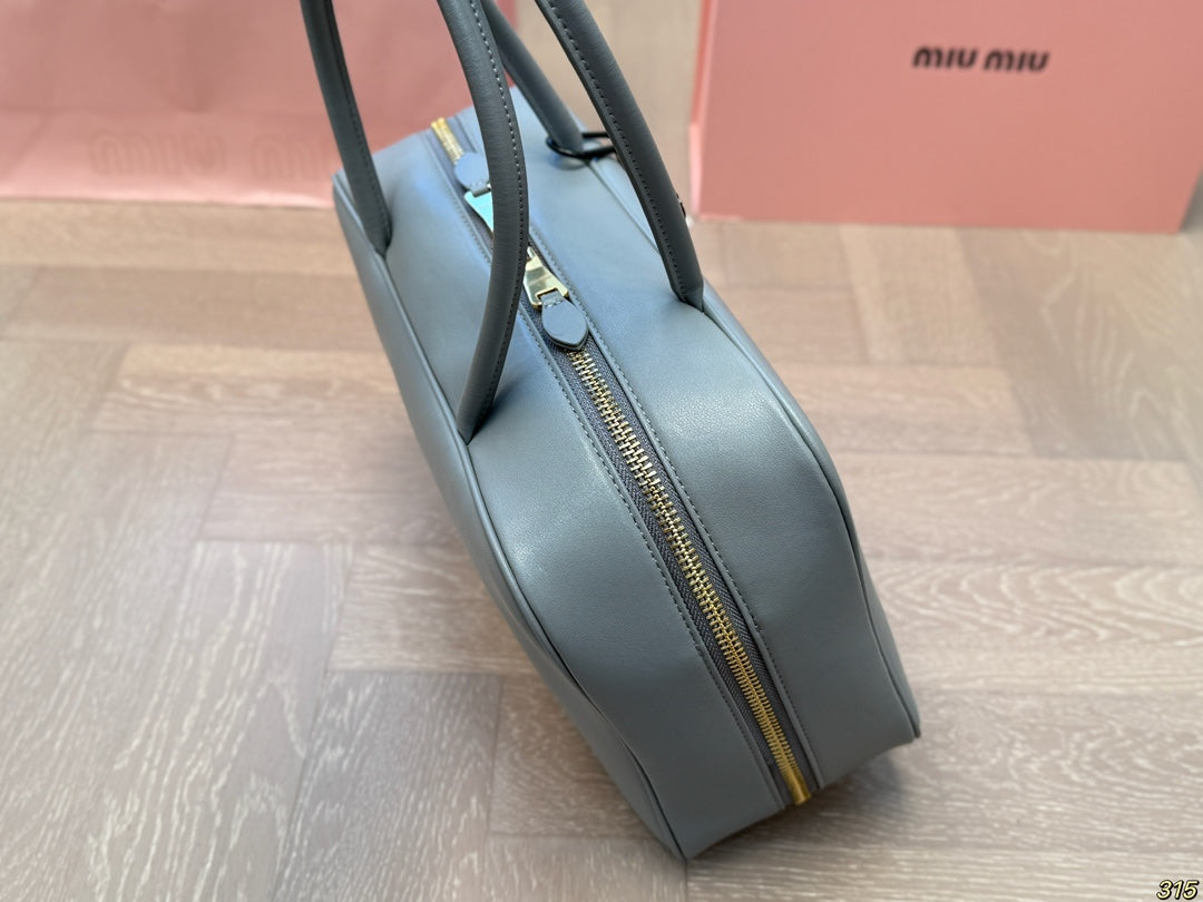 MIU MIU BEAU BAG 33 IN GRAY CALFSKIN WITH BASEBALL CHARM