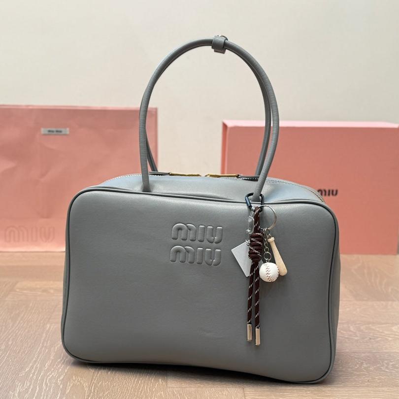 MIU MIU BEAU BAG 33 IN GRAY CALFSKIN WITH BASEBALL CHARM
