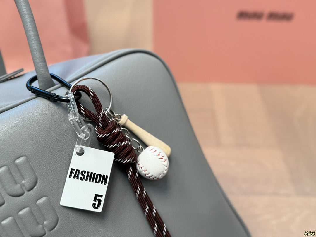 MIU MIU BEAU BAG 33 IN GRAY CALFSKIN WITH BASEBALL CHARM