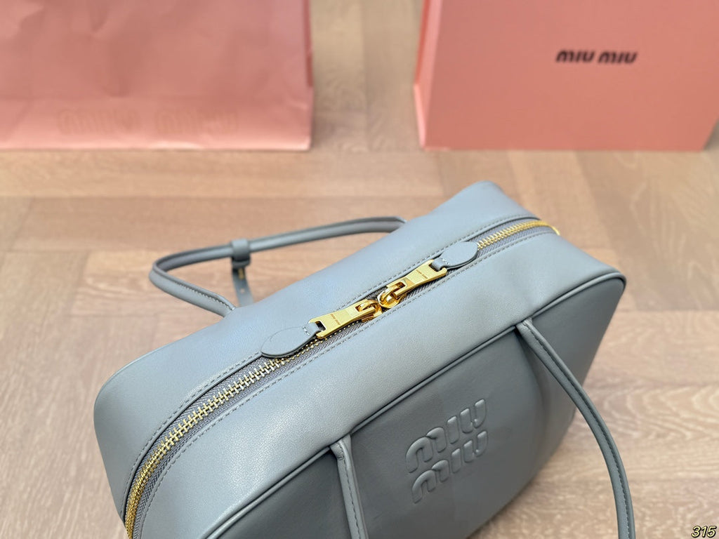 MIU MIU BEAU BAG 33 IN GRAY CALFSKIN WITH BASEBALL CHARM