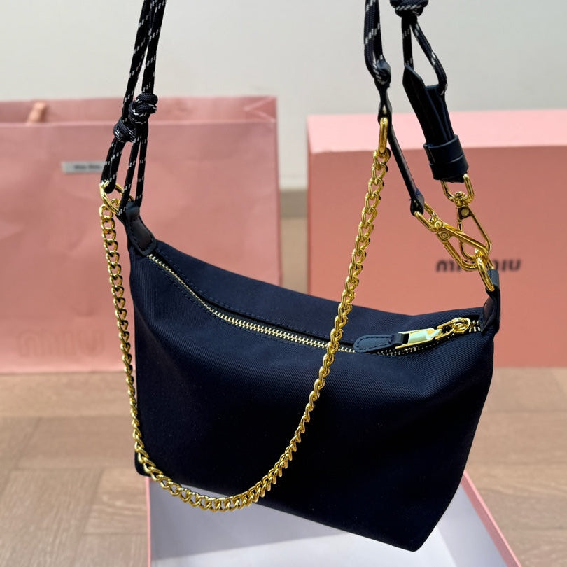 MIU MIU CHAIN SHOULDER BAG 18 IN BLACK FABRIC GOLD HARDWARE