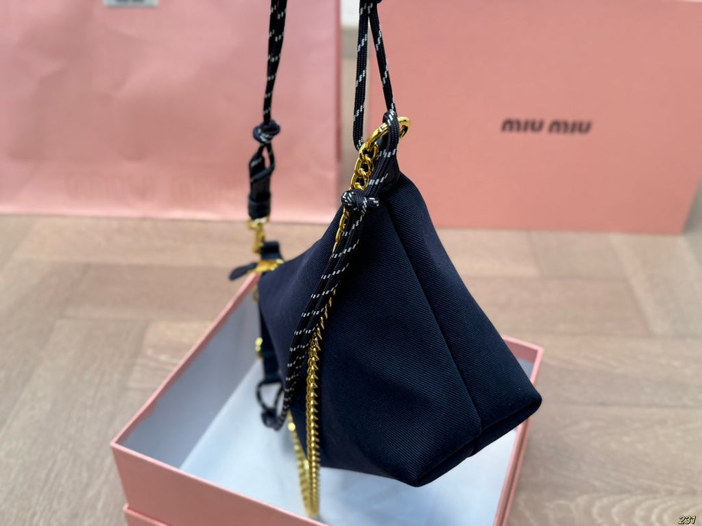 MIU MIU CHAIN SHOULDER BAG 18 IN BLACK FABRIC GOLD HARDWARE