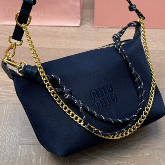 MIU MIU CHAIN SHOULDER BAG 18 IN BLACK FABRIC GOLD HARDWARE