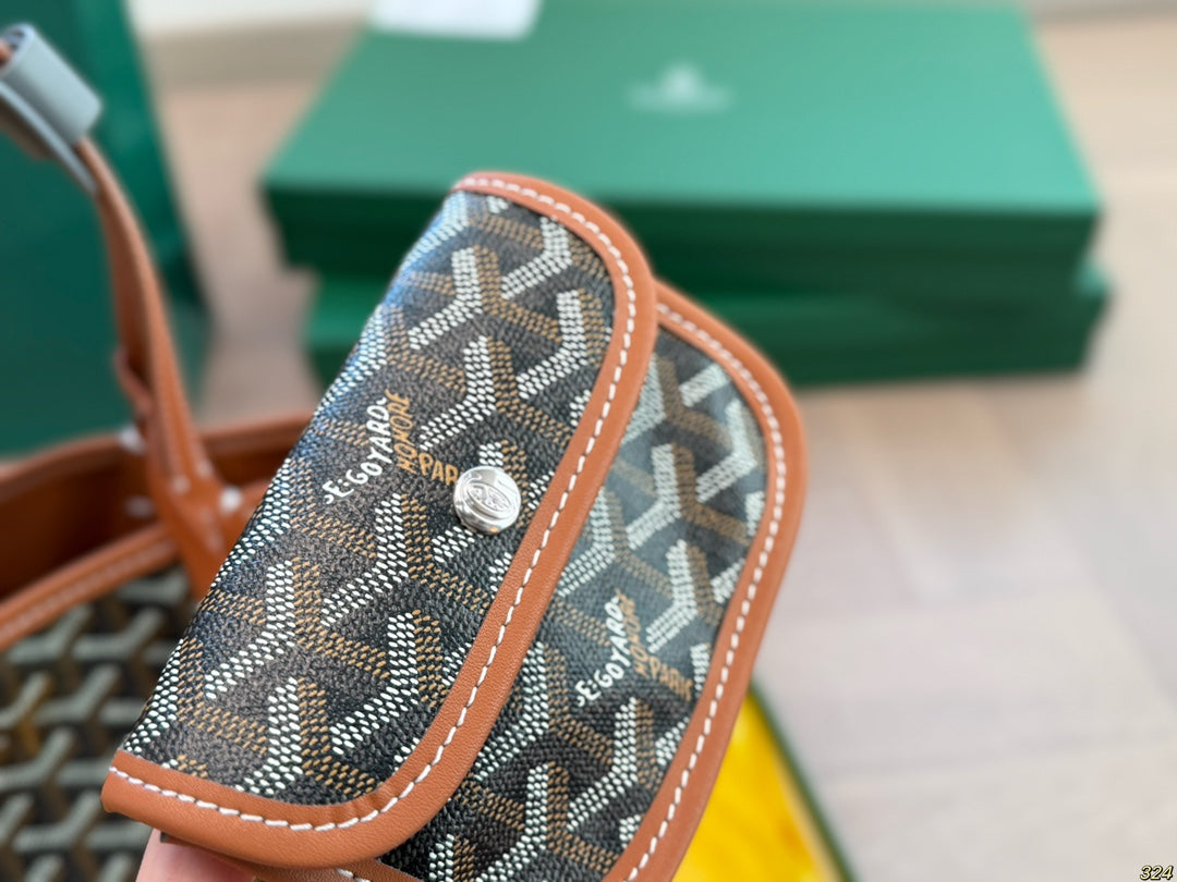 GOYARD ANJOU MINI BAG 21 IN BROWN GOYARDINE CANVAS AND CALFSKIN
