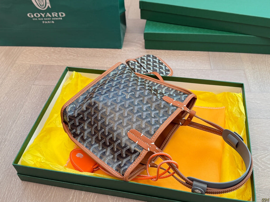 GOYARD ANJOU MINI BAG 21 IN BROWN GOYARDINE CANVAS AND CALFSKIN