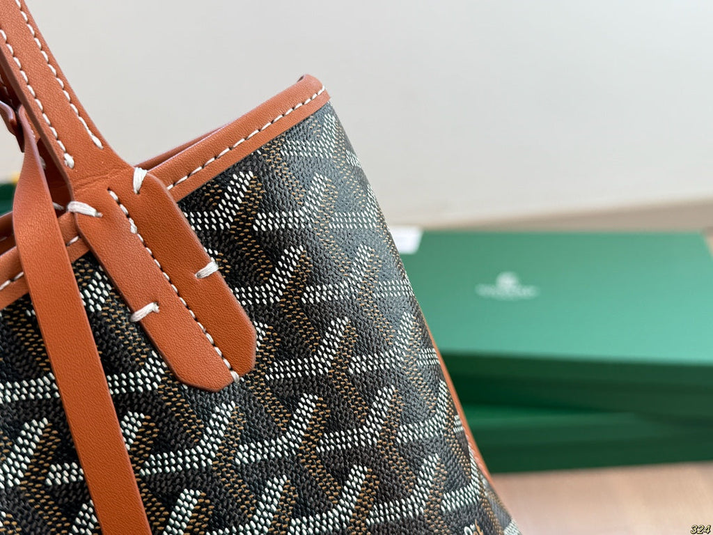 GOYARD ANJOU MINI BAG 21 IN BROWN GOYARDINE CANVAS AND CALFSKIN