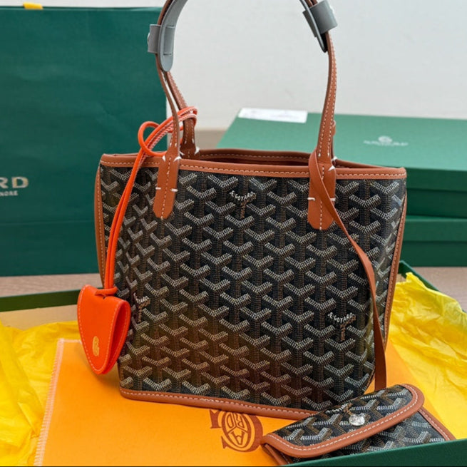 GOYARD ANJOU MINI BAG 21 IN BROWN GOYARDINE CANVAS AND CALFSKIN