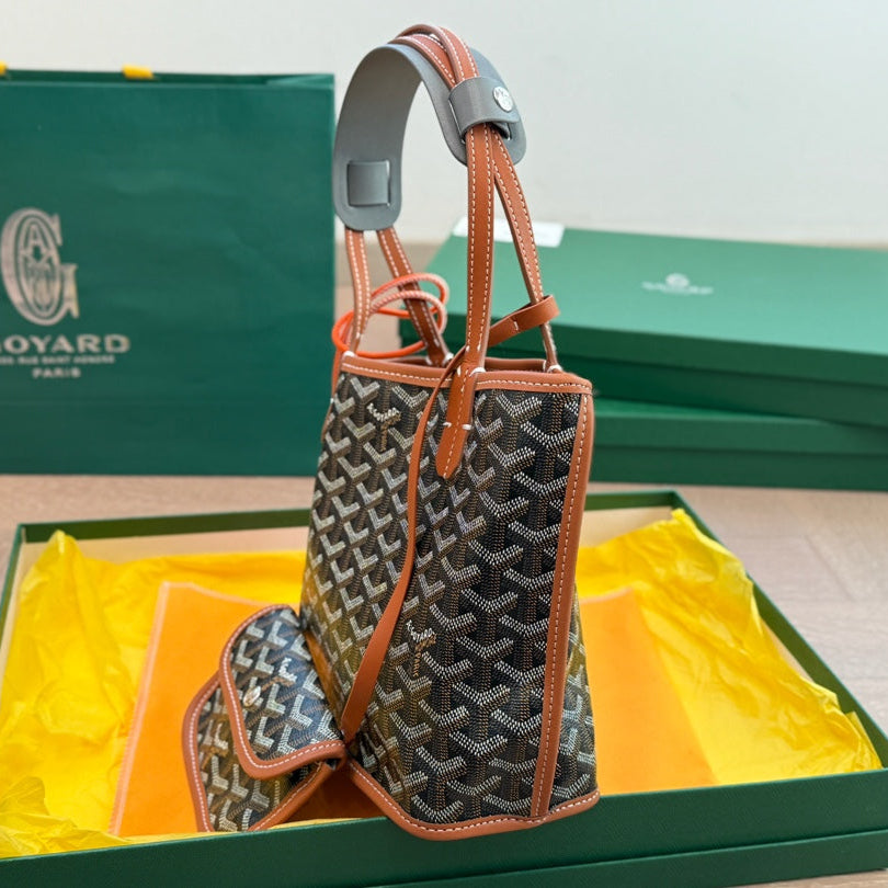 GOYARD ANJOU MINI BAG 21 IN BROWN GOYARDINE CANVAS AND CALFSKIN