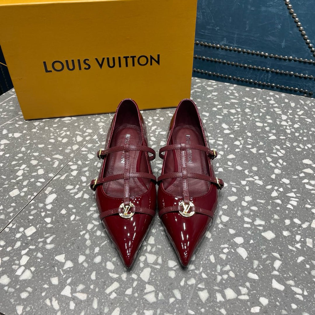 LOUIS VUITTON POINTED FLAT SHOES IN BURGUNDY RED CALFSKIN