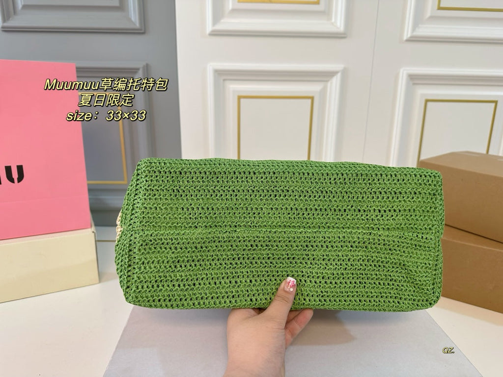 MIU MIU TOTE 33 BAG IN MULTICOLOR WOVEN STRAW
