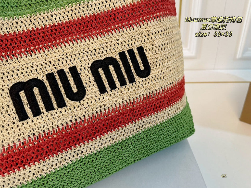 MIU MIU TOTE 33 BAG IN MULTICOLOR WOVEN STRAW