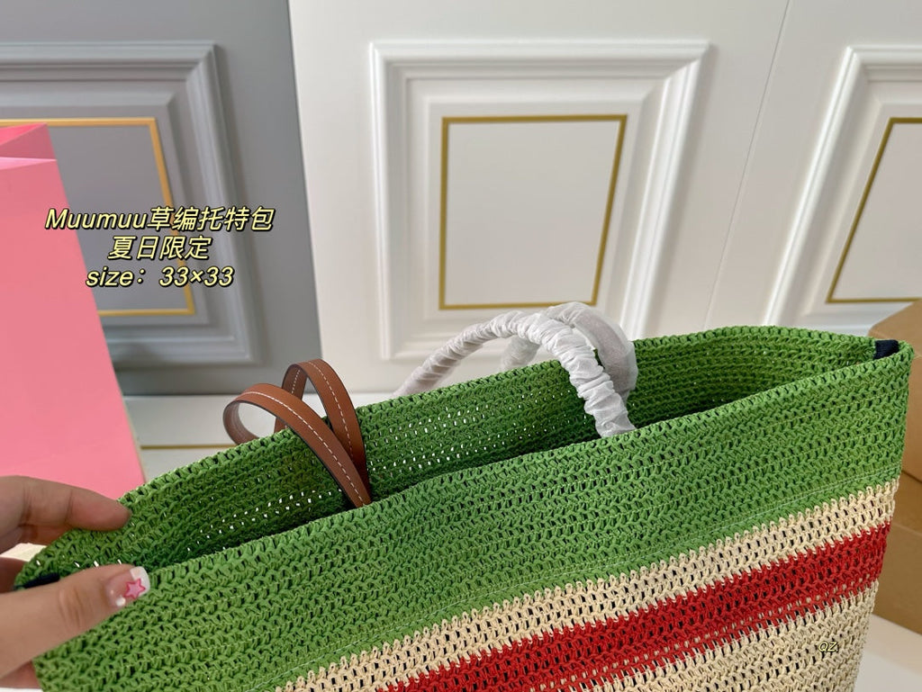 MIU MIU TOTE 33 BAG IN MULTICOLOR WOVEN STRAW