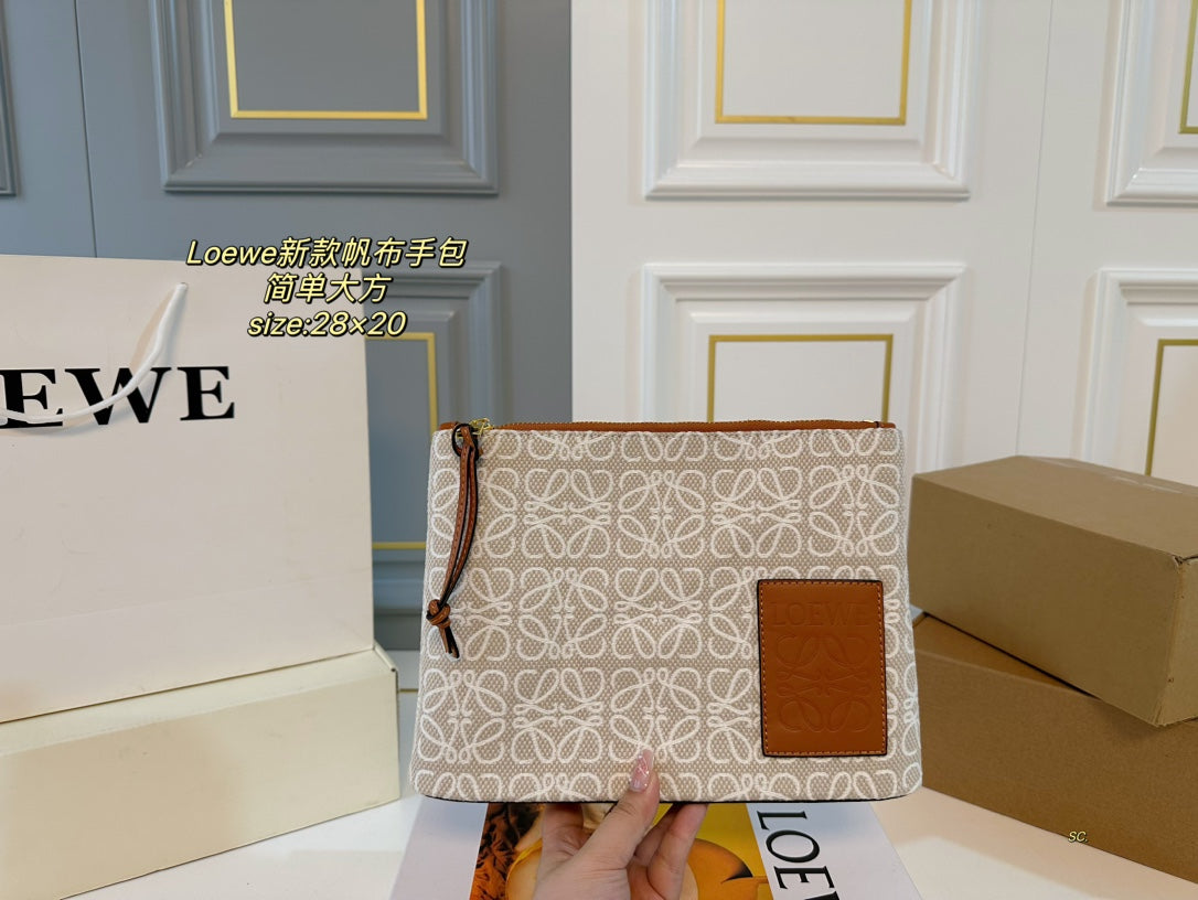 LOEWE LOE 28 CLUTCH BAG IN BEIGE ANAGRAM JACQUARD