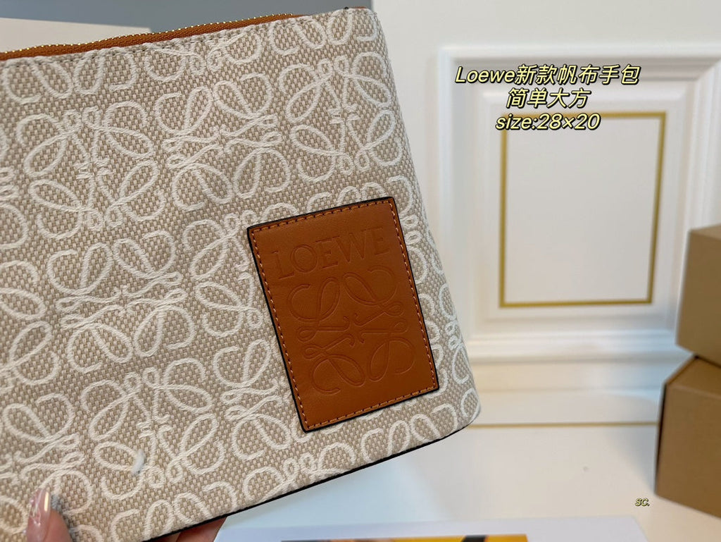 LOEWE LOE 28 CLUTCH BAG IN BEIGE ANAGRAM JACQUARD