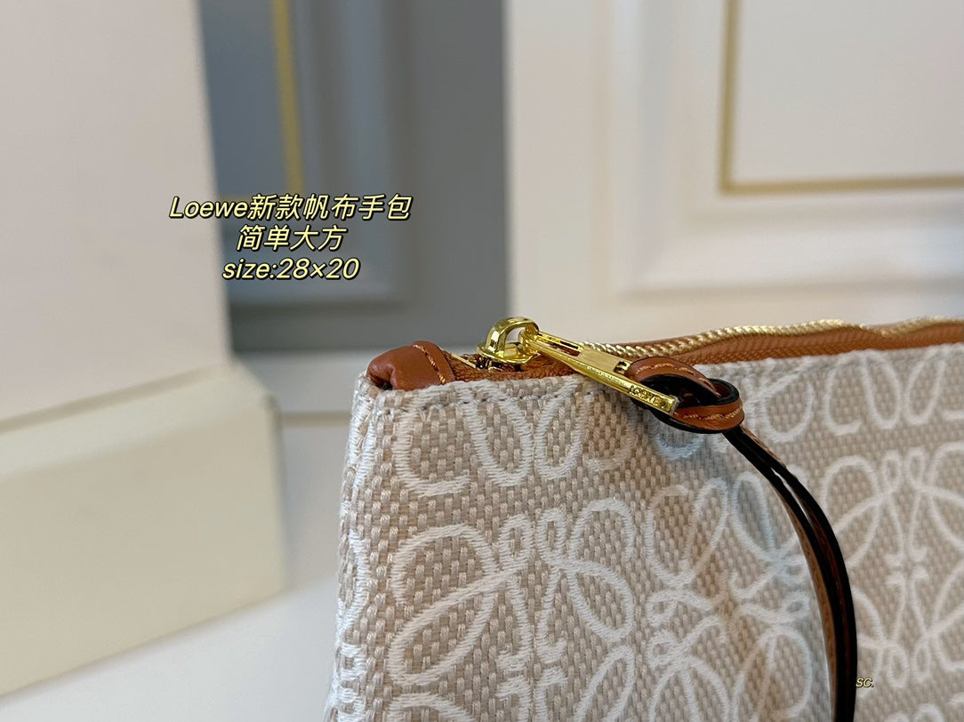 LOEWE LOE 28 CLUTCH BAG IN BEIGE ANAGRAM JACQUARD