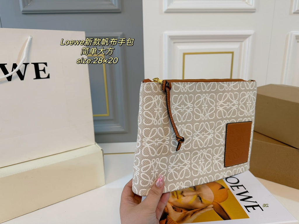 LOEWE LOE 28 CLUTCH BAG IN BEIGE ANAGRAM JACQUARD