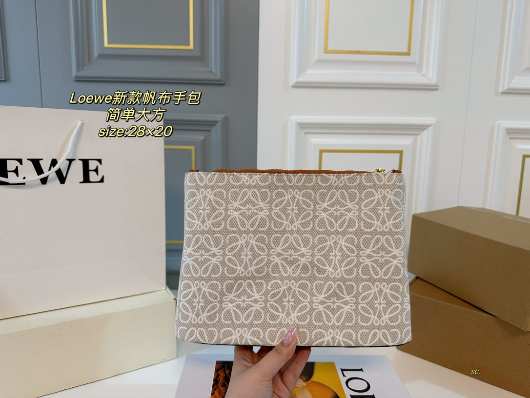 LOEWE LOE 28 CLUTCH BAG IN BEIGE ANAGRAM JACQUARD