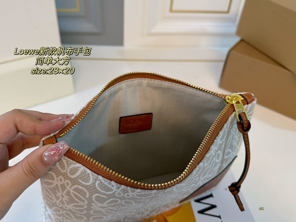 LOEWE LOE 28 CLUTCH BAG IN BEIGE ANAGRAM JACQUARD
