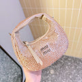 MIU MIU PARTY RHINESTONE BAG 17 IN LIGHT PINK FABRIC AND LEATHER TRIM