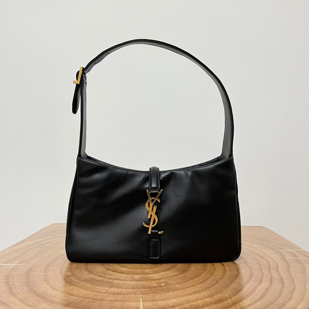 SAINT LAURENT LE 5 À 7 BAG 24 BLACK GLOSSY CALFSKIN HOBO