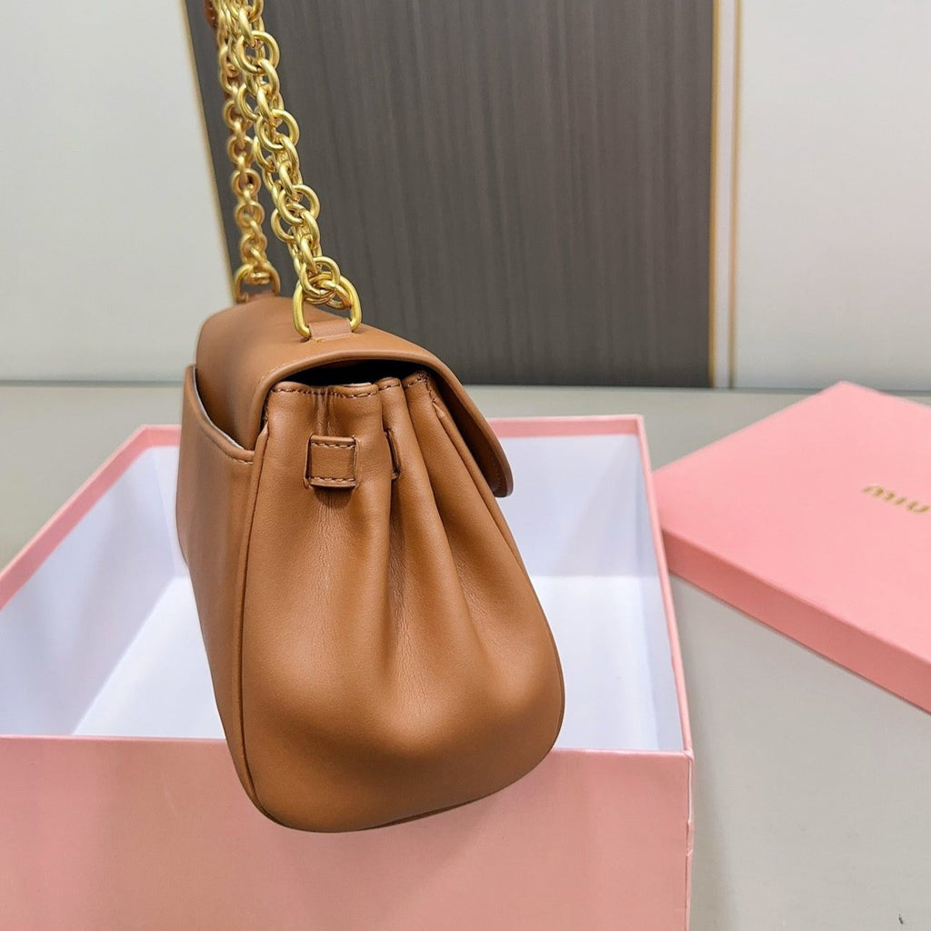 MIU MIU SHOULDER BAG 25 IN BRONZE BROWN CALFSKIN GOLD HARDWARE